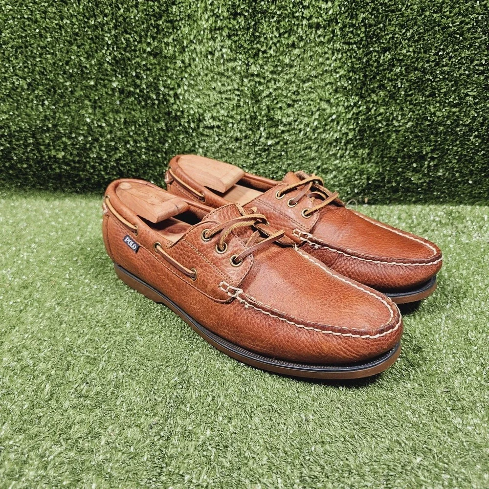 Polo Ralph Lauren Bienne Brown Leather Casual Boat Shoes Mens Size 10 D